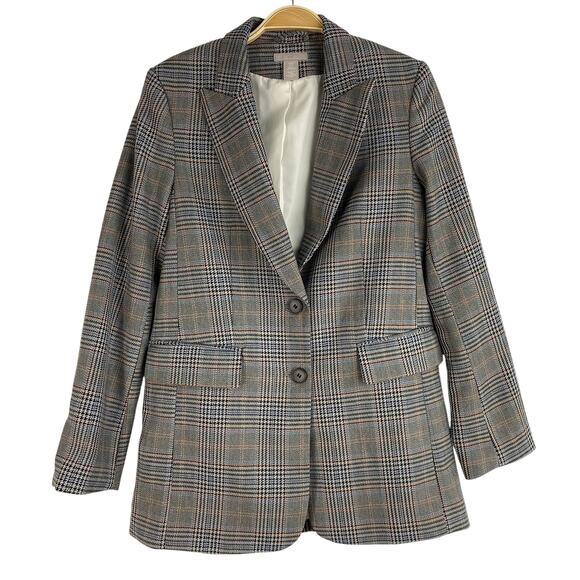 H&M Preppy Clueless Glenn Plaid Blazer Jacket Women XS Gray Officecore Tailored - Picture 1 of 13